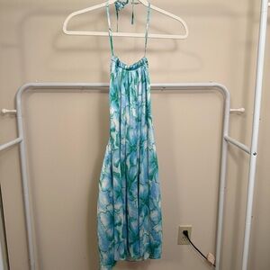 Blue and Green Halter Mini Dress